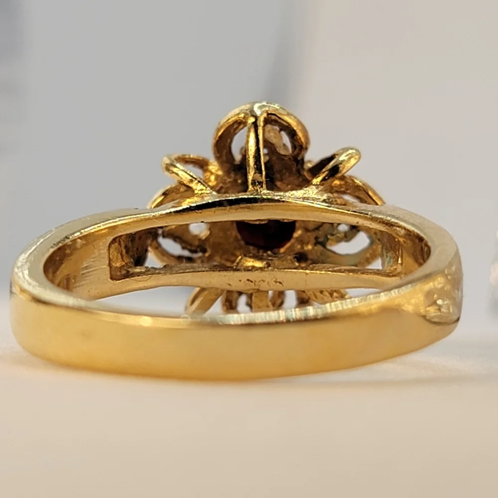 Vintage DAC Garnet Gold Plated Simulated January Birthstone Ring Size 9.5